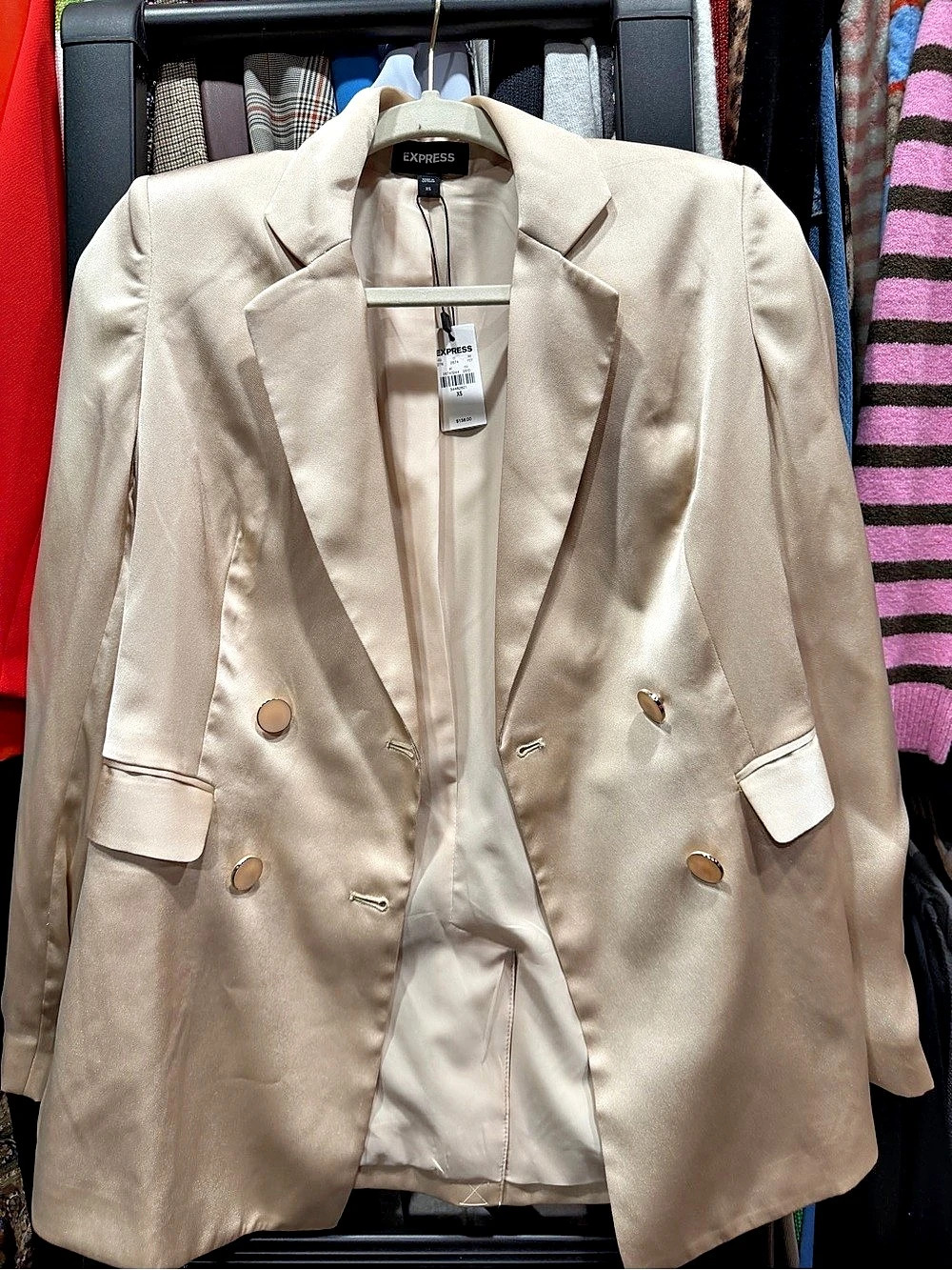 Express Satin Double-Breasted Blazer Cream XS